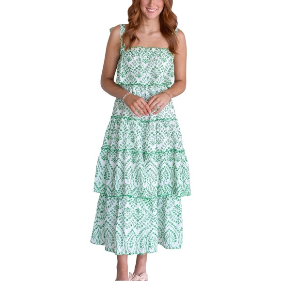 TCEC Dresses & Skirts - TCEC Green and White Eyelet Midi Dress